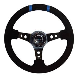 NRG Innovations - NRG Innovations Limited Edition 350mm Sport Suede Steering Wheel (3" Deep) - Black w/ Blue Double Center Markings