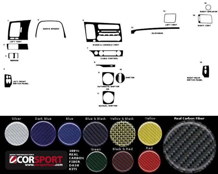 CorSport - 2006-2011 Honda Civic Coupe CorSport Carbon Fiber Dash Trim Kit