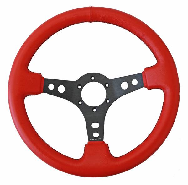 NRG Innovations - NRG Innovations 350mm Sport Steering Wheel (3" Deep) - Red leather w/ Black Stitching