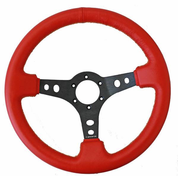 NRG Innovations - NRG Innovations 350mm Sport Steering Wheel (3" Deep) - Red Leather w/ Yellow Stitching