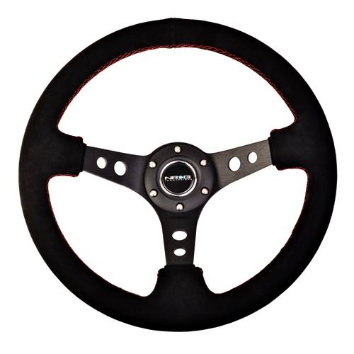 NRG Innovations - NRG Innovations 350mm Sport Steering Wheel (3" Deep) - Suede with Red Stitching