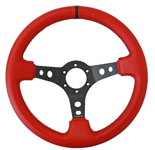 NRG Innovations - NRG Innovations 350mm Sport Steering Wheel (3" Deep) - Red Leather w/ Black Stitching & Black Center Marking