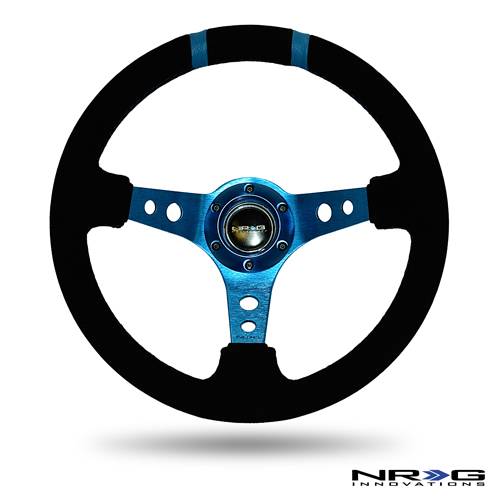 NRG Innovations - NRG Innovations Limited Edition 350mm Sport Suede Steering Wheel (3" Deep) - Blue w/ Blue Double Center Markings