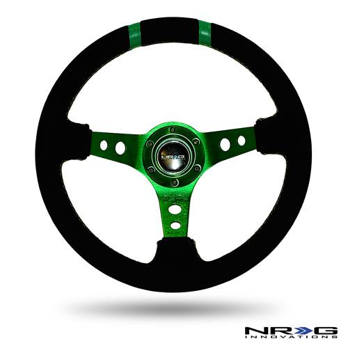 NRG Innovations - NRG Innovations Limited Edition 350mm Sport Suede Steering Wheel (3" Deep) - Green w/ Green Double Center Markings