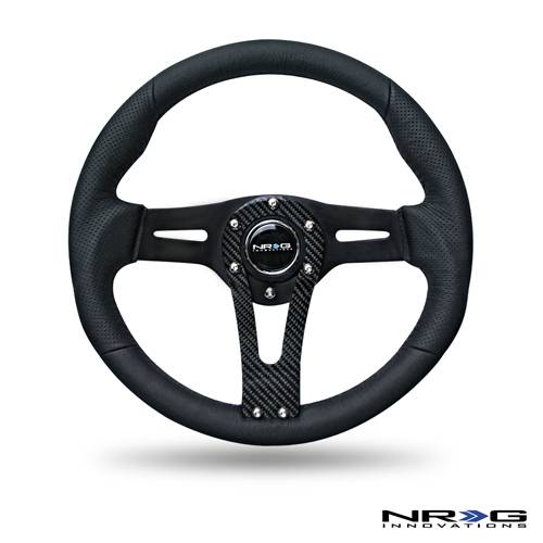 NRG Innovations - NRG Innovations Collector Series 320mm "Sniper" Black Leather Steering Wheel w/ Carbon Center Spoke