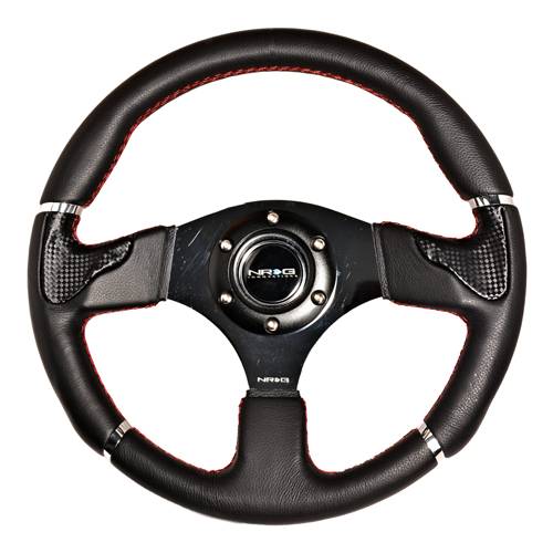 NRG Innovations - NRG Innovations Collector Series 320mm "Evo" Black Leather Steering Wheel w/ Red Stitch and Chrome Trim