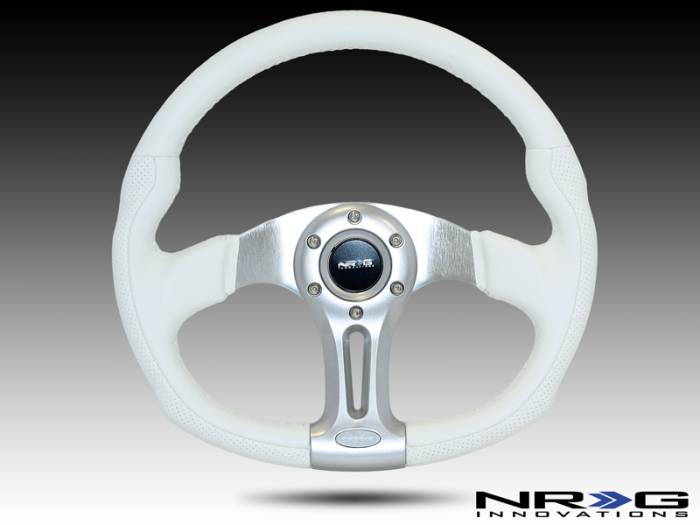 NRG Innovations - NRG Innovations Collector Series 350mm "Storm Trooper" Sport White Leather w/ White Stitching Steering Wheel Oval