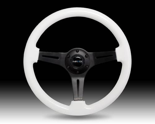 NRG Innovations - NRG Innovations Classic Luminor White Wood Grain Wheel, 350mm, 3 spoke center in Black