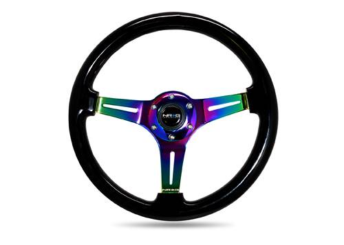 NRG Innovations - NRG Innovations Classic Wood Grain Wheel, 350mm, Black colored wood, 3 spoke center in Neochrome