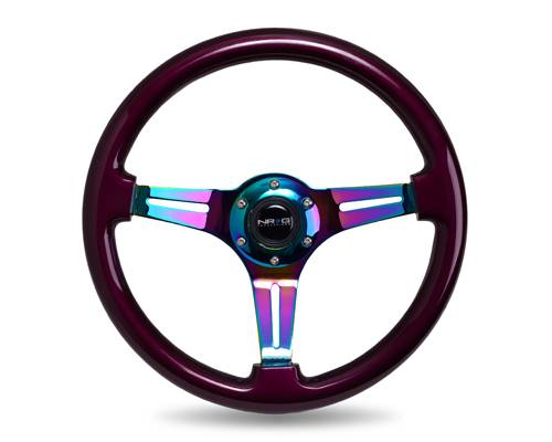 NRG Innovations - NRG Innovations Classic Wood Grain Wheel, 350mm, Purple colored wood, 3 spoke center in Neochrome