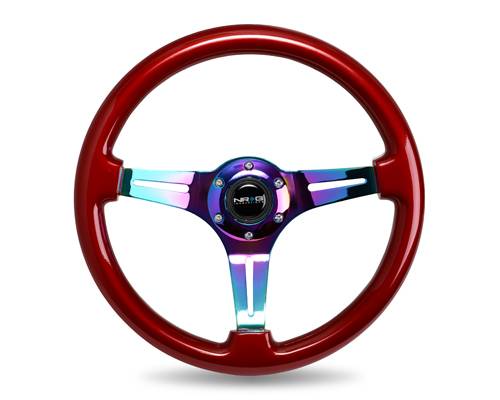 NRG Innovations - NRG Innovations Classic Wood Grain Wheel, 350mm, Red colored wood, 3 spoke center in Neochrome