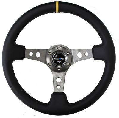 NRG Innovations - NRG Innovations 350mm Sport Steering Wheel (3" Deep) - Gun Metal w/Yellow Marking