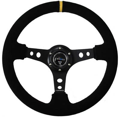 NRG Innovations - NRG Innovations 350mm Sport Steering Wheel (3" Deep) - Suede w/Yellow Marking
