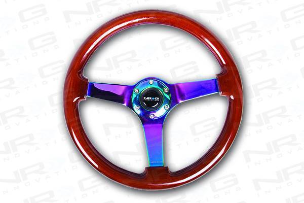 NRG Innovations - NRG Innovations 350mm Sport Steering wheel (3" Deep) - Black Leather w/ Red Baseball Stitching - Black Center