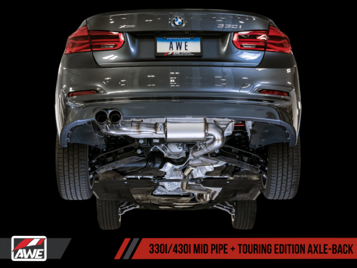 AWE Tuning - AWE Tuning BMW F3X 28i / 30i Touring Edition Axle-Back Exhaust Single Side - 80mm Silver Tips 3010-22022