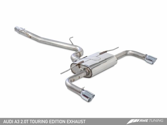 AWE Tuning - AWE Tuning Audi 8V A3 Touring Edition Exhaust - Dual Outlet Diamond Black 90 mm Tips 3015-32058