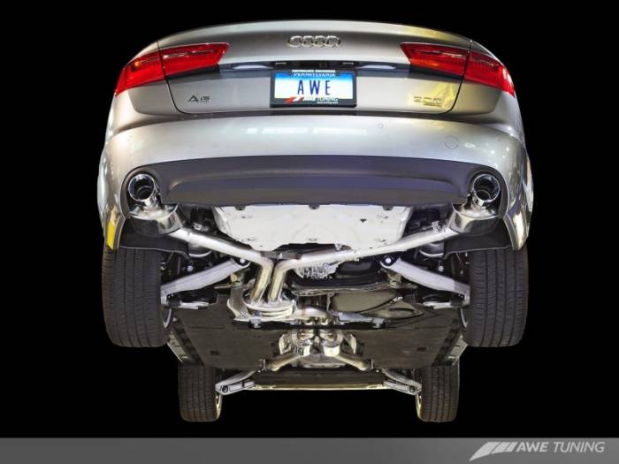 AWE Tuning - AWE Tuning Audi C7 A6 3.0T Touring Edition Exhaust - Dual Outlet Chrome Silver Tips 3015-32048