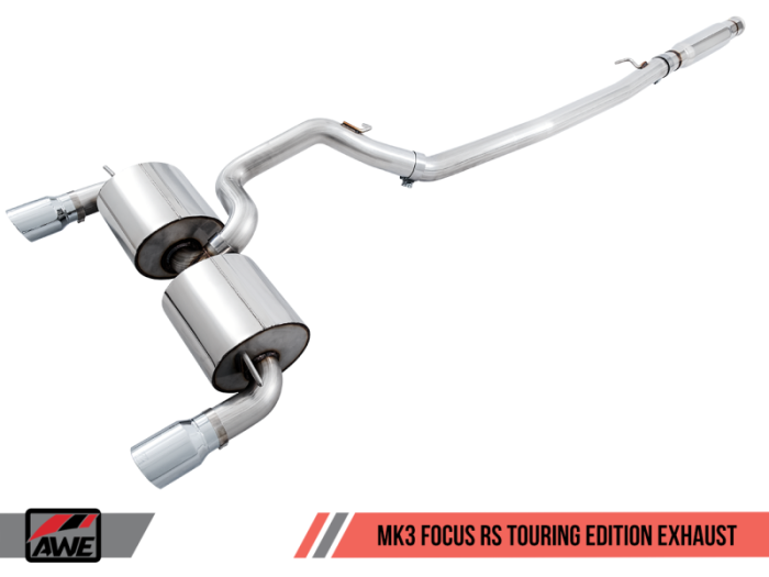 AWE Tuning - AWE Tuning Ford Focus RS Touring Edition Cat-back Exhaust- Resonated - Chrome Silver Tips 3020-32036
