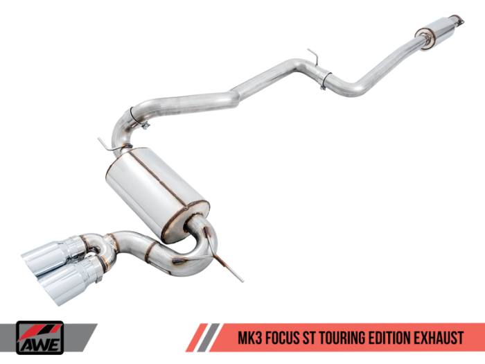 AWE Tuning - AWE Tuning Ford Focus ST Touring Edition Cat-back Exhaust - Resonated - Diamond Black Tips 3020-33040