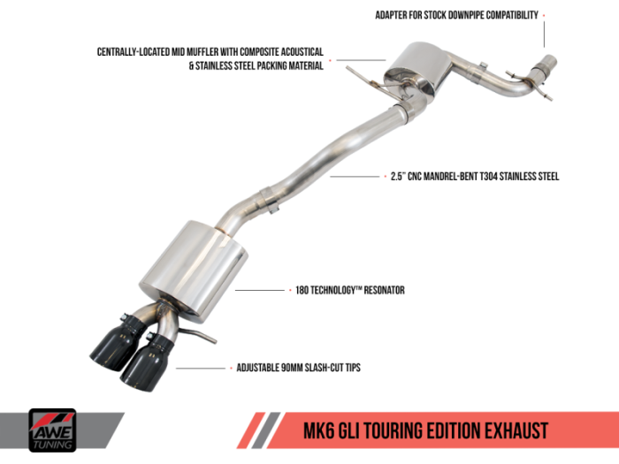 AWE Tuning - AWE Tuning Mk6 GLI 2.0T - Mk6 Jetta 1.8T Touring Edition Exhaust - Diamond Black Tips 3015-23050