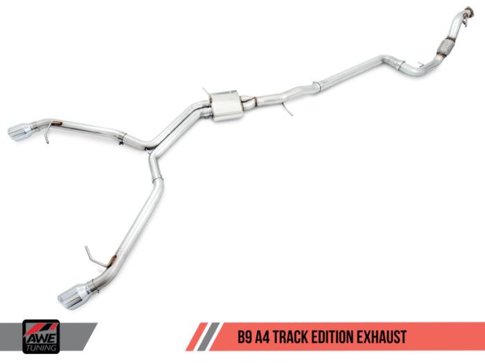 AWE Tuning - AWE Tuning Audi B9 A4 Track Edition Exhaust Dual Outlet - Chrome Silver Tips (Includes DP) 3020-32024