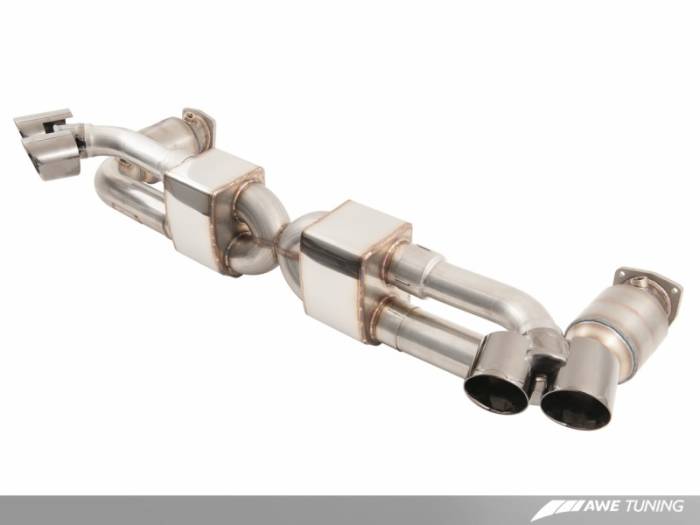 AWE Tuning - AWE Tuning Porsche 991.1 Turbo Performance Exhaust and High-Flow Cats - Silver Quad Tips 3015-42040