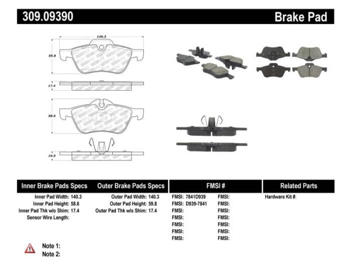 StopTech - Sprt Brk Pad W/Hdwr 309.09390