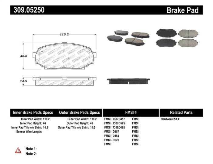 StopTech - Sprt Brk Pad W/Hdwr 309.05250