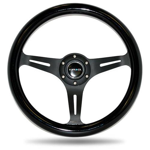 NRG Innovations - NRG Innovations 350mm Classic Wood Grain Steering Wheel - Black Wood w/ Black Spokes