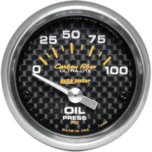 Auto Meter - Auto Meter Auto Meter Carbon Fiber 2 1/16" Short Sweep Electric Oil Pressure - 0 - 100 PSI -