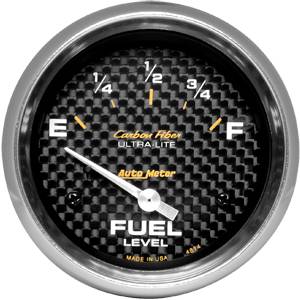 Auto Meter - Auto Meter Carbon Fiber 2 5/8 - Short Sweep Electric Fuel Level - 0ohmss Empty / 90ohms Full