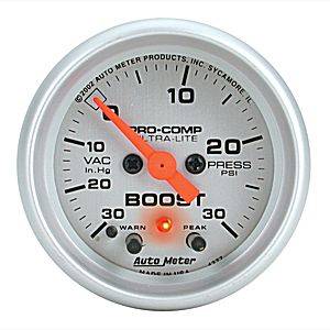 Auto Meter - Auto Meter Ultra-Lite 2 1/16- Full Sweep Electric Vacuum / Boost w/ Peak Memory and Warning - 30 In Hg.-Vac./30 PSI