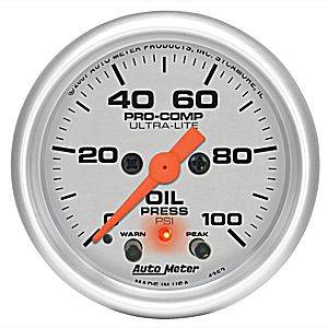 Auto Meter - Auto Meter Ultra-Lite 2 1/16- Full Sweep Electric Oil Pressure w/ Peak Memory and Warning - 0-100 PSI