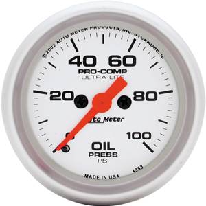 Auto Meter - Auto Meter Ultra-Lite 2 1/16- Full Sweep Electric Oil Pressure - 0-100 PSI