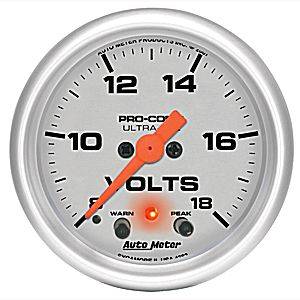 Auto Meter - Auto Meter Ultra-Lite 2 1/16- Full Sweep Electric Voltmeter w/ Peak Memory and Warning - 8 - 18 Volts