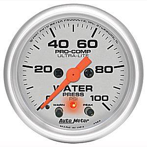 Auto Meter - Auto Meter Ultra-Lite 2 1/16- Full Sweep Electric Water Pressure w/ Peak Memory and Warning - 0-100 PSI