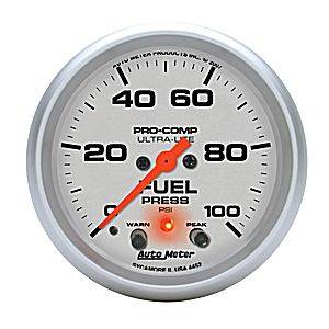 Auto Meter - Auto Meter Ultra-Lite 2 5/8- Full Sweep Electric Fuel Pressure w/ Peak Memory and Warning - 0-100 PSI-