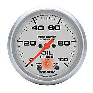 Auto Meter - Auto Meter Ultra-Lite 2 5/8- Full Sweep Electric Oil Pressure w/ Peak Memory and Warning - 0-100 PSI
