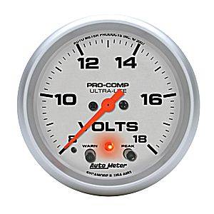 Auto Meter - Auto Meter Ultra-Lite 2 5/8- Full Sweep Electric Voltmeter w/ Peak Memory and Warning - 8 - 18 Volts