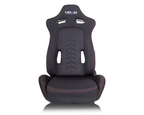 NRG Innovations - NRG Innovations Reclinable Bucket "The Arrow" Cloth Sport Seat - Black w/ Red Stitch w/ logo