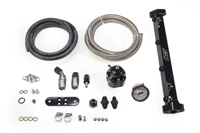 MAPerformance - 2003-2006 Mitsubishi Lancer Evolution VIII & IX MAPerformance AFPR Install Kit with AEM Regulator & Fuel Rail - Lightweight Black Braided SS Fuel Line