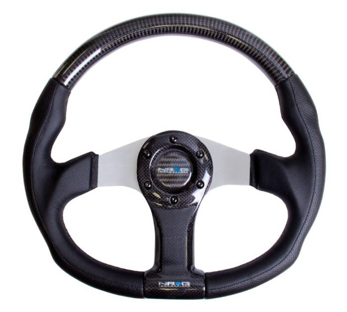 NRG Innovations - NRG Innovations CARBON FIBER STEERING WHEEL 350mm SILVER OVAL SHAPE