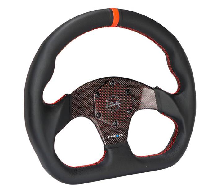 NRG Innovations - NRG Innovations CARBON FIBER STEERING WHEEL 320mm RED CARBON FIBER center W/ RED STITCH