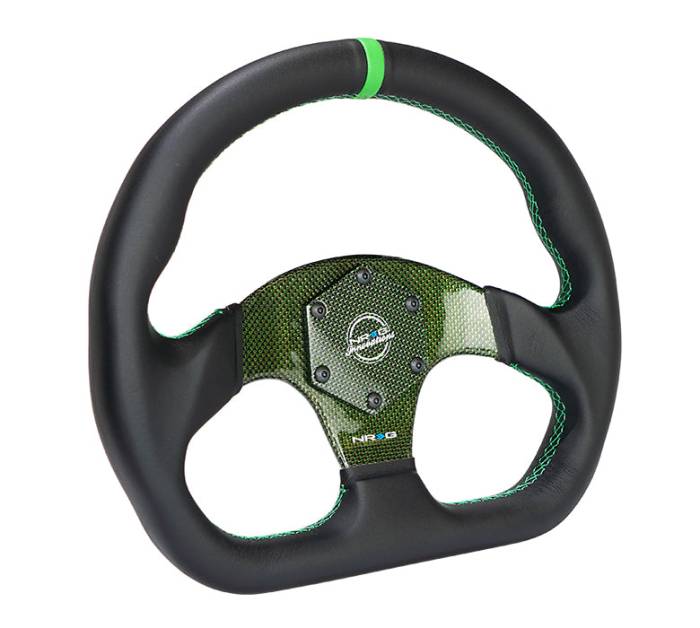 NRG Innovations - NRG Innovations CARBON FIBER STEERING WHEEL 320mm GREEN CARBON FIBER center W/ GREEN STITCH