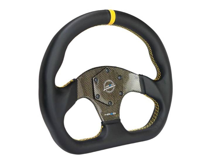NRG Innovations - NRG Innovations CARBON FIBER STEERING WHEEL 320mm YELLOW CARBON FIBER center W/ YELLOW STITCH