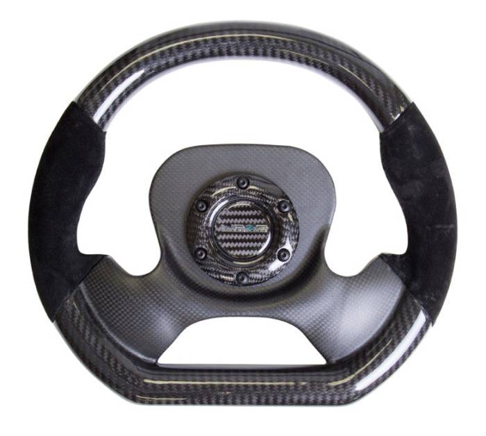 NRG Innovations - NRG Innovations CARBON FIBER STEERING WHEEL with Suede accent 320mm CF center PLATE two tone carbon