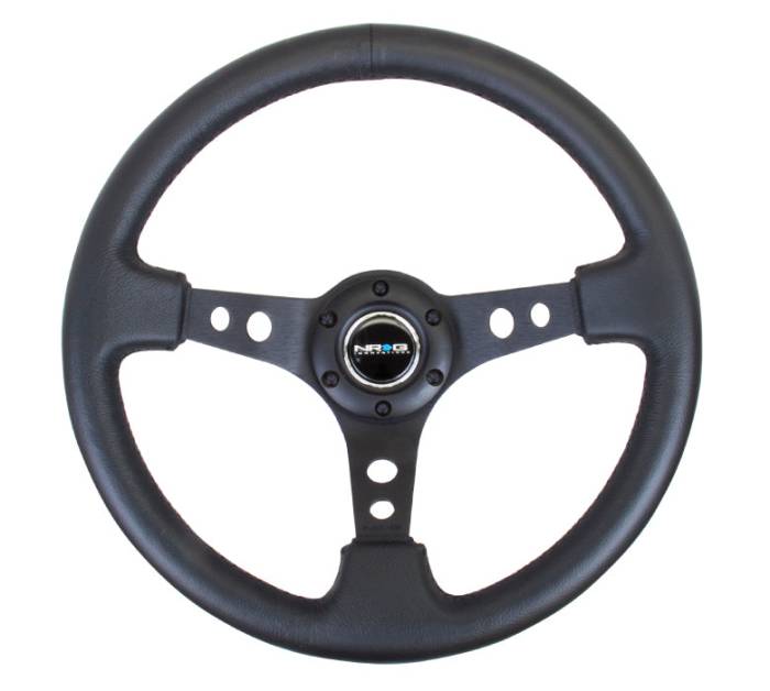 NRG Innovations - NRG Innovations 350mm Steering Wheel (3" Deep) - Black Spoke w/ Black Leather
