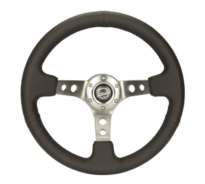 NRG Innovations - NRG Innovations 350mm Steering Wheel (3" Deep) - GunMetal Spoke w/ Black Leather