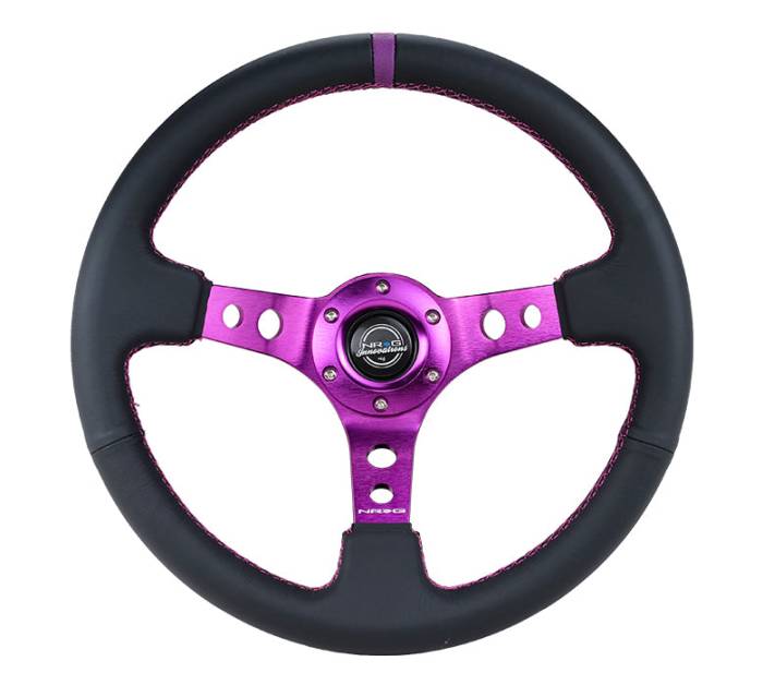 NRG Innovations - NRG Innovations 350mm Steering Wheel (3" Deep) - Purple Spoke w/ Black Leather and Purple Stripe