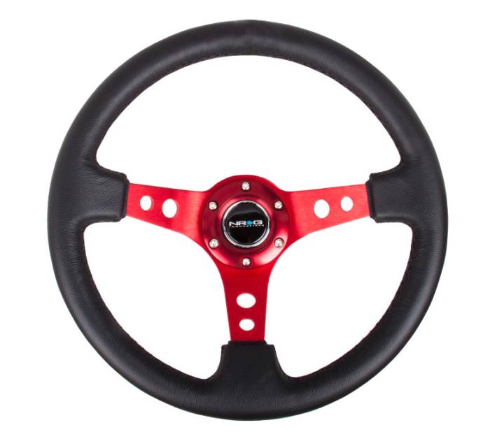 NRG Innovations - NRG Innovations 350mm Steering Wheel (3" Deep) - Red Spoke w/ Black Leather